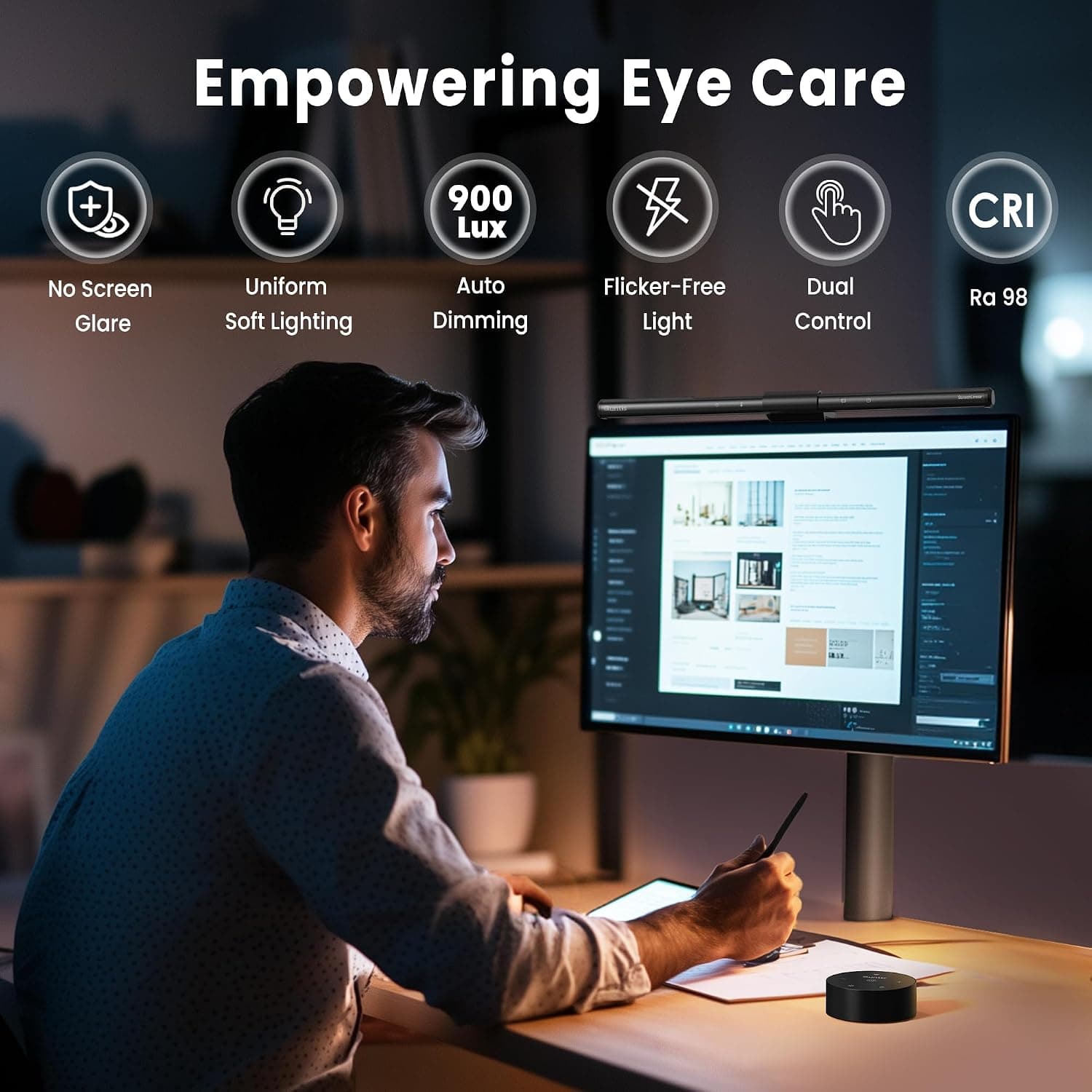 Quntis Computer Monitor Lamp, Screen Monitor Light Bar for Eye Caring, USB Reading LED Task Lamp with Auto-Dimming, Dimmable Light Bar, Touch Control, No Glare Space Saving Home Office Desk Lamps ScreenLinear Pro ‎Gray
