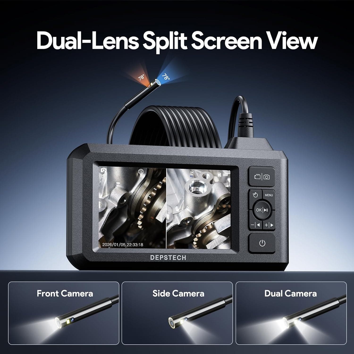 DEPSTECH Endoscope Camera with Light, Dual Lens Inspection Borescope 16.5FT Black
