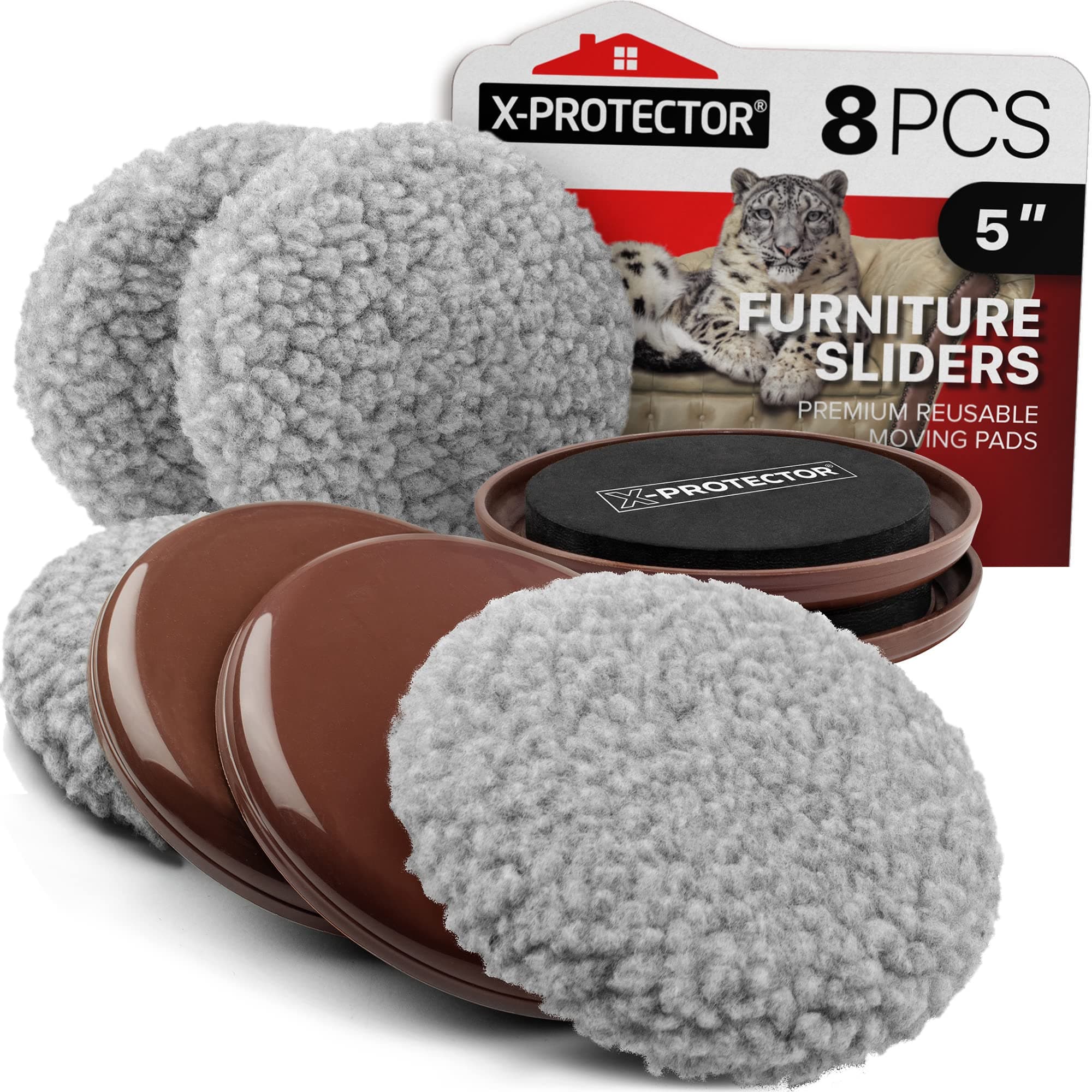 Furniture Sliders X-PROTECTOR - 4+4 Pack 5” Multi-Surface Furniture Sliders 4+4 Pack 5 in (Grey)