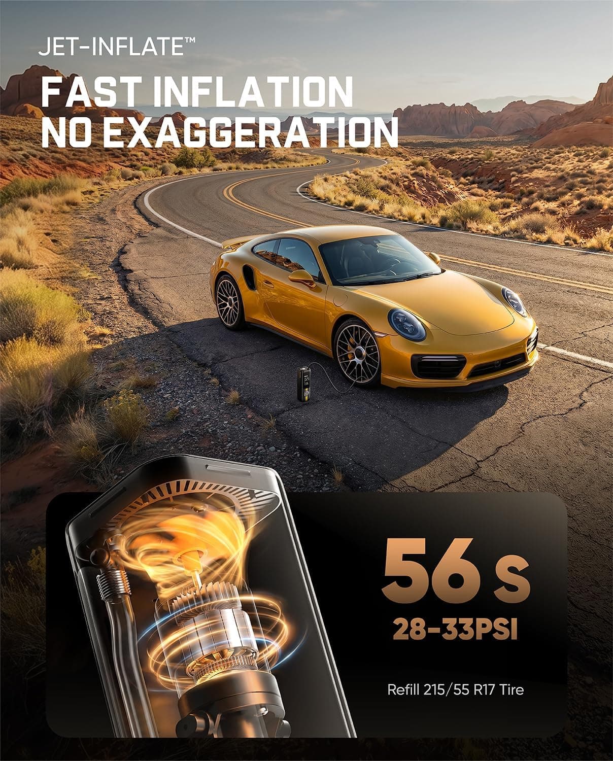 Fanttik X8 APEX Tire Inflator Portable Air Compressor, 1 Min Fast Inflation Yellow